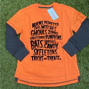 Cat & Jack Halloween T-Shirt Boys XS (4/5) Orange Long Sleeve NWT